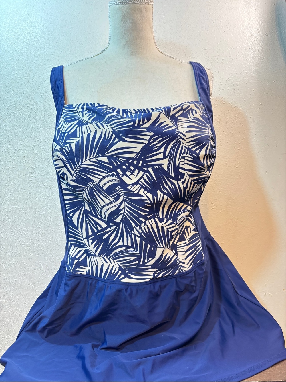 Blue Palm-Print One-Piece Swimdress